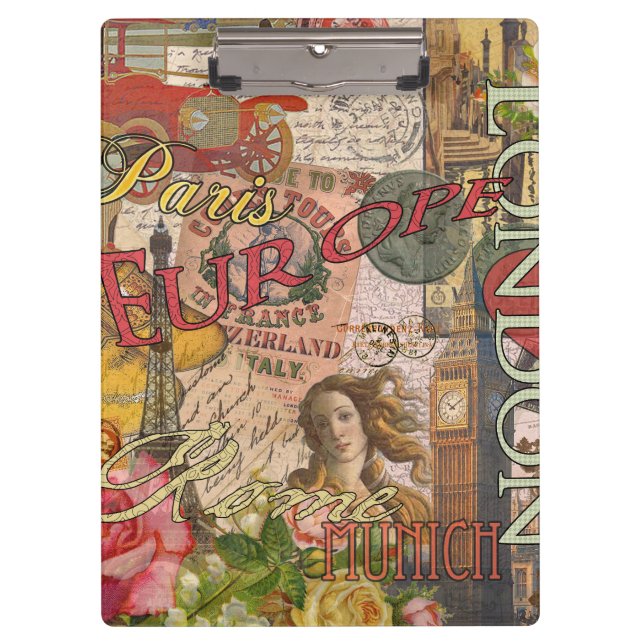 Europe Travel Vintage European Paris France Art Clipboard (Front)