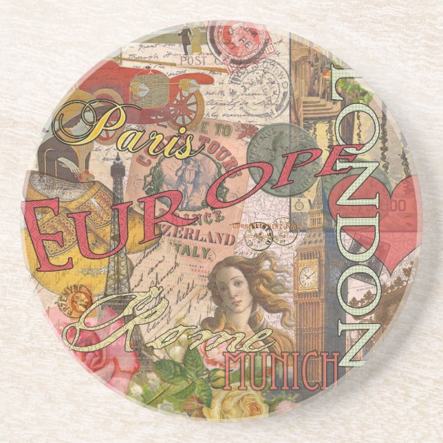 Europe Travel Vintage European Paris France Art Coaster (Front)