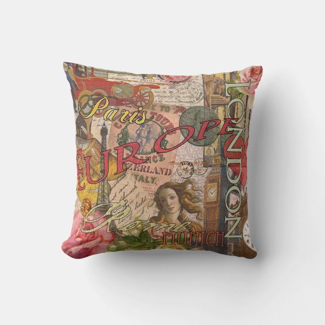 Europe Travel Vintage European Paris France Art Cushion (Front)