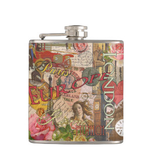 Europe Travel Vintage European Paris France Art Hip Flask