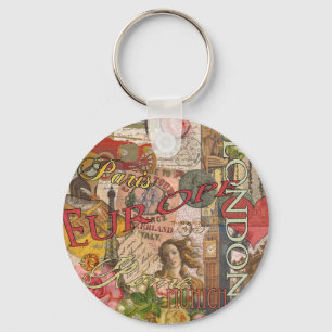 Europe Travel Vintage European Paris France Art Key Ring