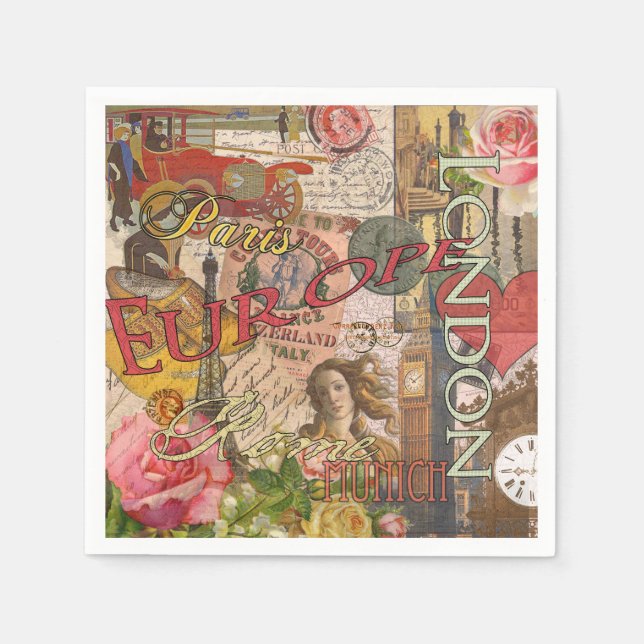 Europe Travel Vintage European Paris France Art Napkin (Front)