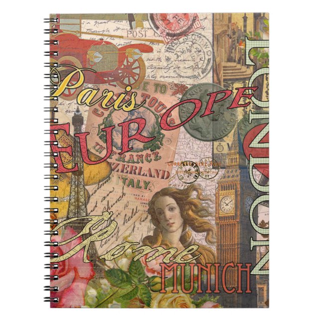 Europe Travel Vintage European Paris France Art Notebook (Front)