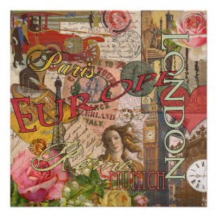 Europe Travel Vintage European Paris France Art Poster