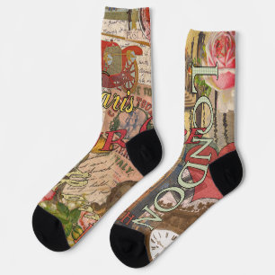Europe Travel Vintage European Paris France Art Socks