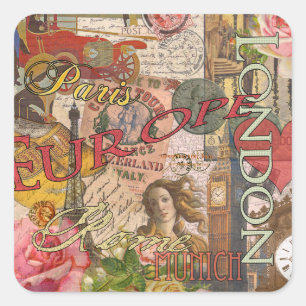 Europe Travel Vintage European Paris France Art Square Sticker