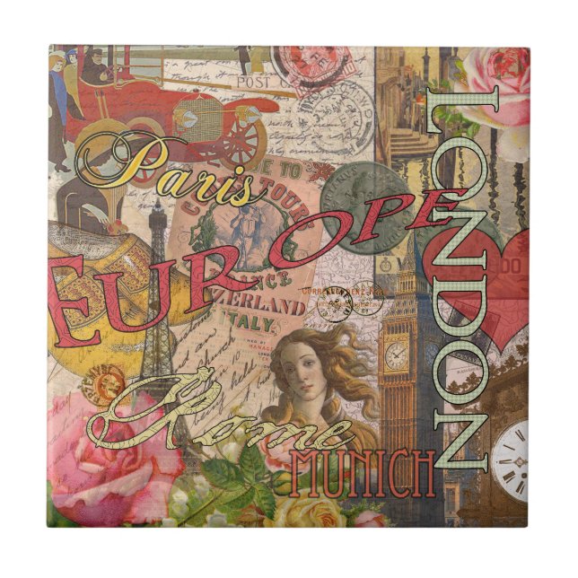 Europe Travel Vintage European Paris France Art Tile (Front)