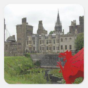 Europe, Wales, Cardiff. Cardiff Castle. Welsh 2 Square Sticker