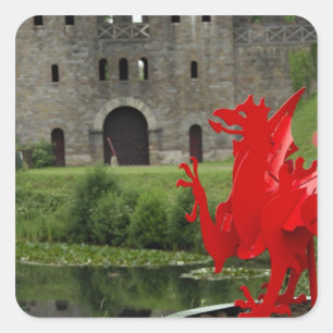 Europe, Wales, Cardiff. Cardiff Castle. Welsh Square Sticker