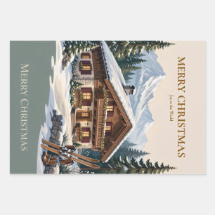 European Alpine Christmas- Snowy Mountain Winter Wrapping Paper Sheet