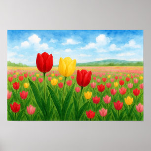 European & American Style Original Tulips Landscap Poster