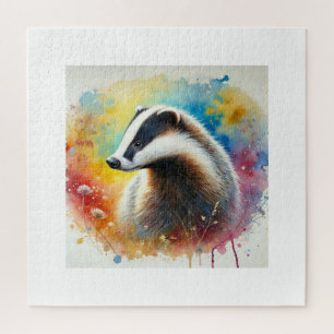 European Badger 290824AREF138 - Watercolor Jigsaw Puzzle
