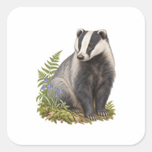 European Badger for a Woodland Nature Journal Square Sticker