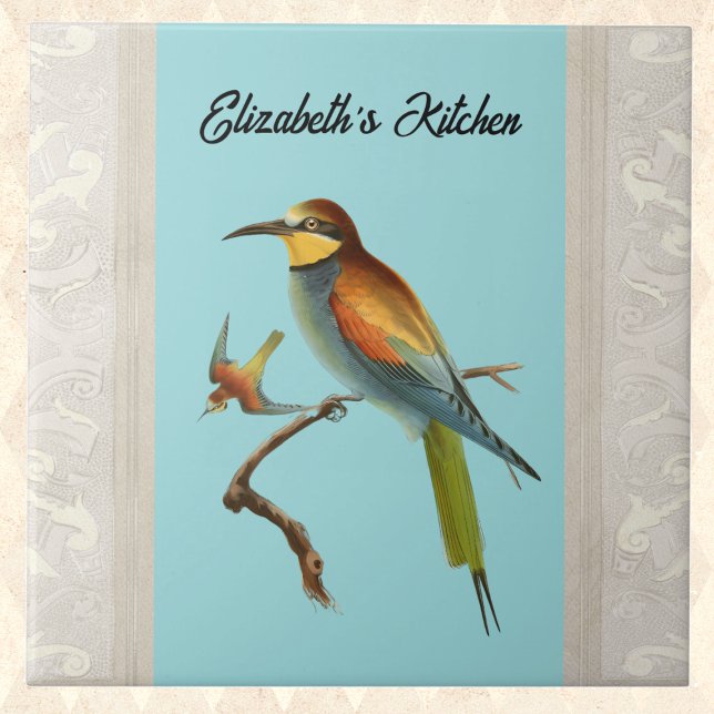 European Bee Eater Bird with Name on Aqua Tile (Creator Uploaded)