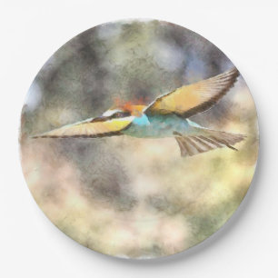 European Bee Eater In Flight Watercolor Paper Plate