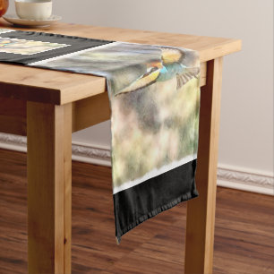 European Bee Eater In Flight Watercolor Short Table Runner