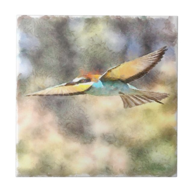 European Bee Eater In Flight Watercolor Tile (Front)