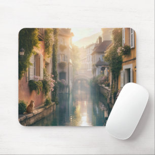 European Canal with a Ginger Cat Mouse Mat