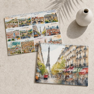 European Capital Cities 2026 Watercolor Travel Art Calendar