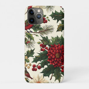 European Christmas Poinsettia Cream Red Green iPhone 11 Pro Case