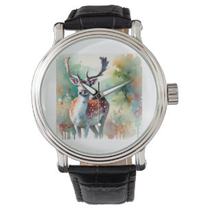 European Fallow Deer Watercolor Painting 151024ARE Watch