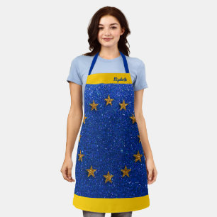 European Flag Food Chef Kitchen BBQ Baker Glitter Apron