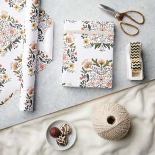 European Floral Folk Art Emblem Artist Wrapping Paper