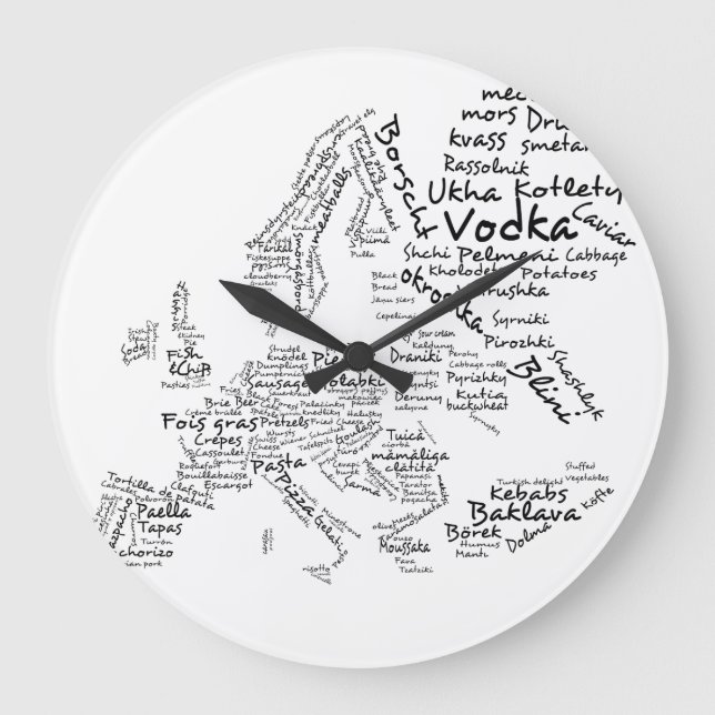European Food Map Kitchen Clock (Front)