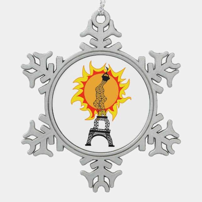 European Heat Wave Snowflake Pewter Christmas Ornament (Front)