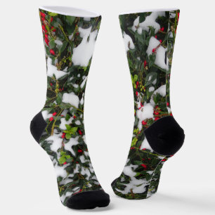 European Holly with Snow Wallet Case Socks