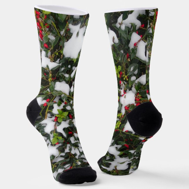 European Holly with Snow Wallet Case  Socks (Angled)