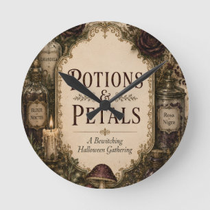 European-Inspired Halloween , Ivy and Antique Gold Round Clock
