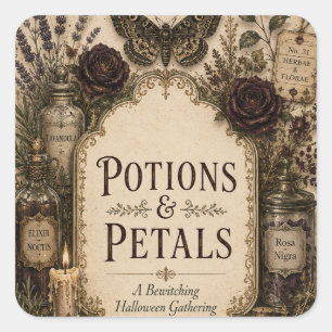 European-Inspired Halloween , Ivy and Antique Gold Square Sticker