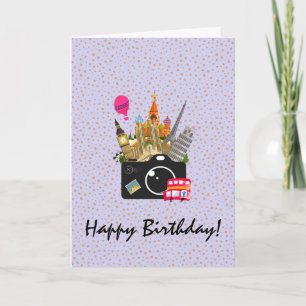 European Landmarks with a Camera Happy Birthday Card