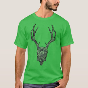 European Mount Jackalope Skull Green Camo  T-Shirt