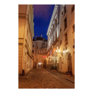 European Old Town City Streets at Night Photo Print