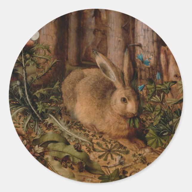 European Painting Rabbit Year Christmas RS Classic Round Sticker (Front)