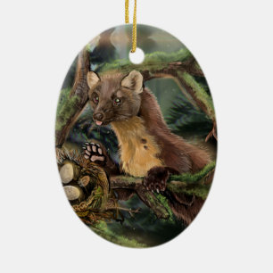 European Pine Marten Ceramic Tree Decoration