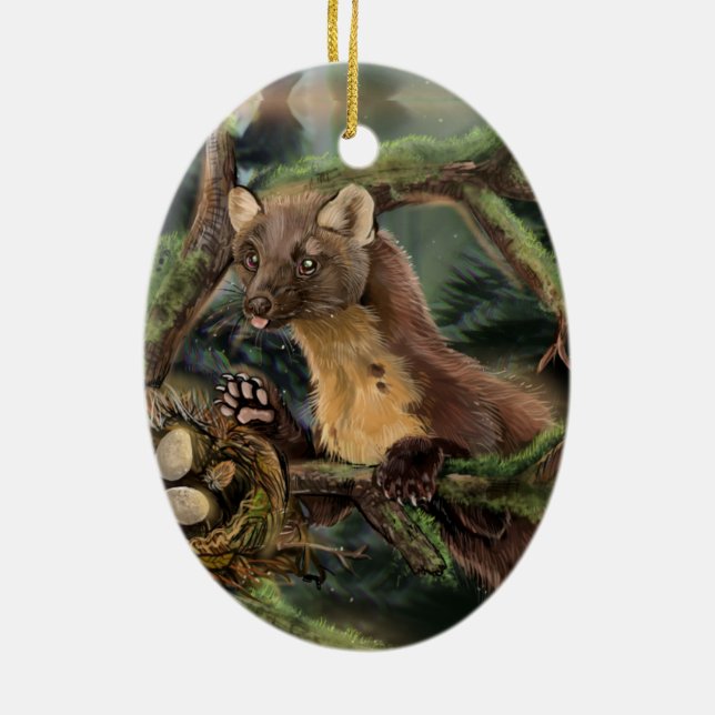 European Pine Marten Ceramic Tree Decoration (Back)