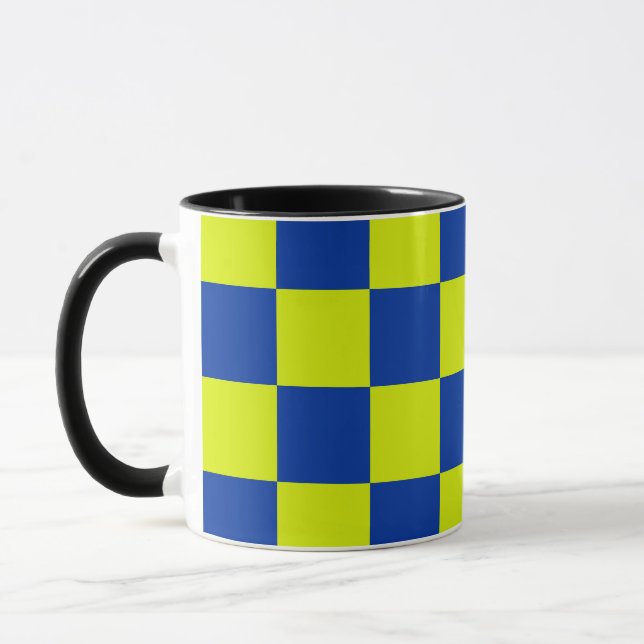 european police cars square colours chequered patt mug (Left)