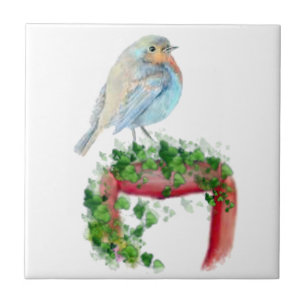 European Robin, Bird, Watercolor Bird, Nature Tile
