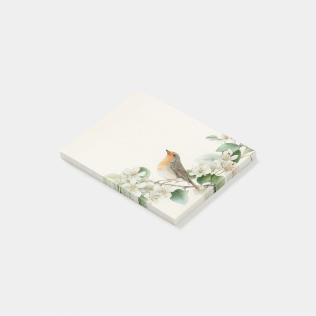 European Robin & Hawthorn – Editable Botanical Wed Post-it Notes (Angled)