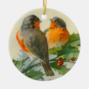 European Robin & Holly Ceramic Tree Decoration