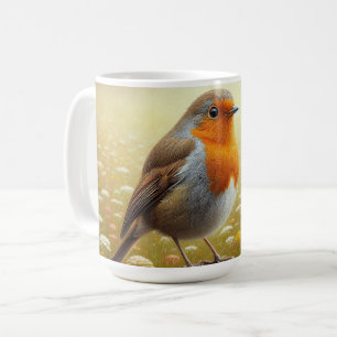 European Robin Perched on Rustic Fence Coffee Mug