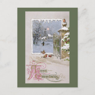 European Robins at Gate to Village Postcard