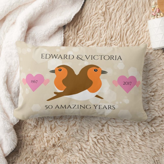 European Robins Lovebirds Any Anniversary Year Lumbar Cushion (Blanket)