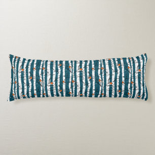 European Robins on Silver Birch in the Snow d blue Body Cushion