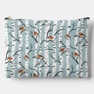 European Robins on Silver Birch in the Snow p blue Accessory Pouch