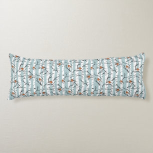 European Robins on Silver Birch in the Snow p blue Body Cushion