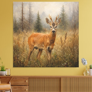 European Roe Buck Wildlife Painting Canvas Print